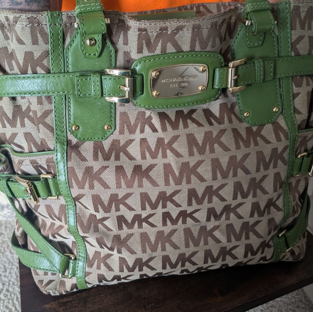 Michael Kors Signature Brown and Green Tote